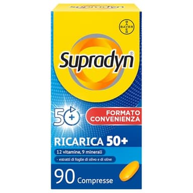 Supradyn Ricarica 50+ Integratore Multivitaminico Completo Vitamine e Minerali con Vitamina B12, C, D, Zinco per Stanchezza Fisica e Concentrazione dai 50 Anni Uomo e Donna, 90 Compresse Rivestite
