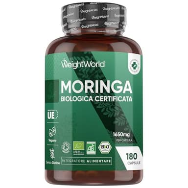 Moringa Capsule, Biologiche Certificate, 180 Capsule, 1650mg per Dose, Superfood Naturale e Vegano, Foglie di Moringa Oleifera Biologica Fonte di Vitamine e Minerali, 2 Mesi di Scorta, Senza Glutine