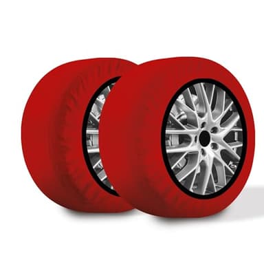 R.Evolution Calze da Neve Omologate Italia RRR, 2 Calze, Taglia L, Rosso, Catene da Neve Tessili per R14 - R20 (Misure per Pneumatici Dettagliate all'Interno)