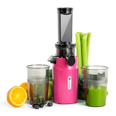 Ventray Ginnie Estrattore Frutta e Verdura - Slow Juicer 60 Giri/Min- Estrattore di Succo con Funzione di Masticazione Inversa, Facile da Pulire, Senza BPA, Cold Press, Spremiagrumi Elettrico, Rosa