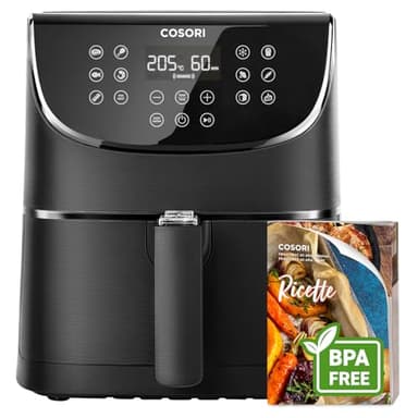 COSORI Friggitrice ad Aria 5,5 Litri, Air Fryer, 1700W, 13 Funzioni, 85% Meno Olio, 75-205°C, Fino al 50% Più Veloce del Forno, 100 Ricette Italiane, Display Digitale, CP158 Nero