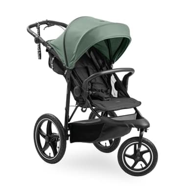 hauck Runner 3, Verde Giungla - Passeggino 3 Ruote d'Aria dalla Nascita a 22 kg - Sospensione Regolabile, Freno a Mano, Cappottina XL UPF 50+, Finestra in Rete XL, Portabicchieri, Cesto con Coperchio