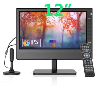 ZOSHING TV 12 pollici IPS 1080P,TV Portatile con Digitale DVB-T2 sintonizzatore Freeview,HDMI,USB,ingresso AV,ricarica da auto a 12 V per i paesi europei