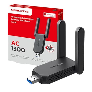Mercusys TP-Link MA32H WiFi USB AC1300Mbps, Chiavetta WiFi per PC Fisso, 2 Antenne ad Alto Guadagno, Dual Band 5GHz/867Mbps + 2.4GHz/400Mbps, USB 3.0, MU-MIMO, WPA3, Supporta Windows 10/11, Plug&Play