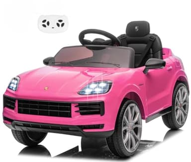 Porsche Cayenne Macchina Elettrica per Bambini 12V con Telecomando Cintura a 3 Punti Fari a Led Bluetooth Auto Elettrica Full Optional Rosa