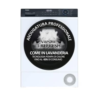 Haier I-Pro Serie 3, HD90-A2939E-IT, Asciugatrice, 9 KG, Classe A ++, 65 dB, Vapore, Connessa, 15 programmi, Bianco, AxLxP 84,5x59,5x66,5 cm