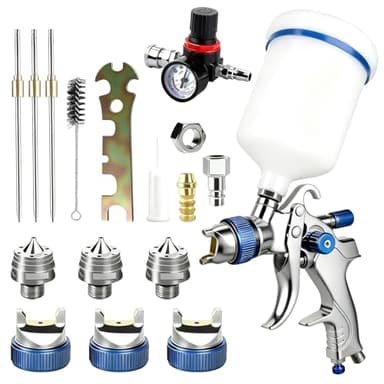 MFUSUL HVLP Pistola per Verniciare, Pistola a Spruzzo per Verniciare Professionale, Serbatoio a Gravità 600 ml con 3 Ugelli 1,4mm 1,7mm 2,0mm, Pistola Vernice a Spruzzo per Auto, Mobili