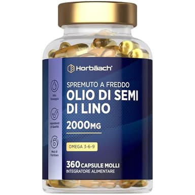 Olio di Semi di Lino 2000mg | Linseed Oil | 360 capsule | Omega 3 6 9 con acido alfa linolenico ad alta resistenza (ALA) | Supplemento spremuto a freddo | di Horbaach