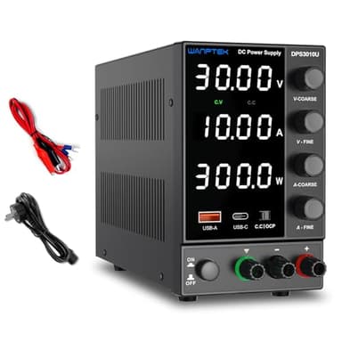 WANPTEK POWER Alimentatore da Banco 30V 10A, Alimentatore da Laboratorio Regolabile con OCP, Alimentatore Stabilizzato con Display LED a 4 Cifre, Porta USB-A & Type-C Ricarica Rapida