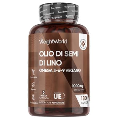 Olio di Semi di Lino in Softgel Vegane, 1 al Giorno (6 Mesi di Fornitura), Fornisce Omega 3 6 9, da Semi di Lino Macinati Finemente, dalla Pianta Linum Usitatissimum, Senza Glutine, Privo di Lattosio