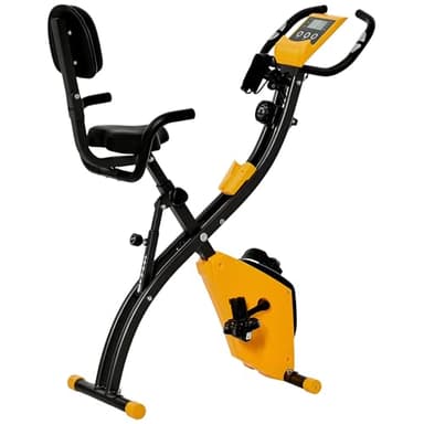 HOMCOM Cyclette Pieghevole 2 in 1, Resistenza Magnetica Regolabile 8 Livelli, Cyclette da Casa Silenziosa con Sensore di Frequenza Cardiaca, Elastici per Braccia, Schermo LCD, Volano 2.5kg, Giallo