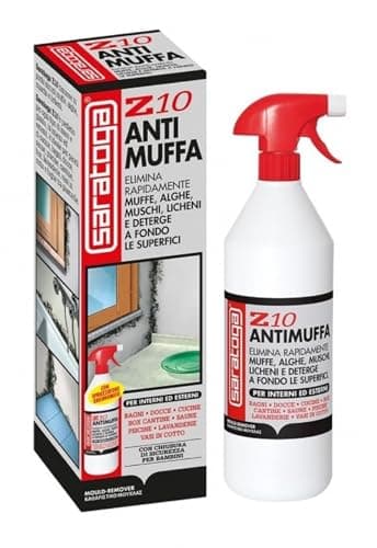 SARATOGA , Spray Antimuffa Saratoga Z10, Elimina Muffe Alghe Muschi Licheni, per uso Interno ed Esterno, Spruzzatore Ergonomico, 1Lt