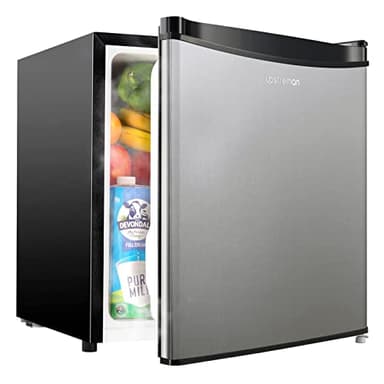 Upstreman Mini Frigo bar con congelatore, 46L, Silenzioso,Porta reversibile,Termostato Regolabile, Risparmio Energetico, Frigorifero Piccolo da camera, ufficio,Hotel, Acciaio Inox -FR17