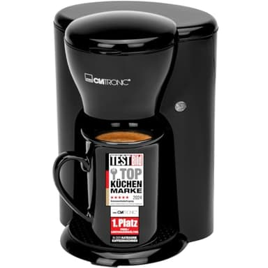 Clatronic Macchina da caffè 1 tazza | caffettiera | caffettiera a filtro incl. tazza in ceramica | filtro permanente (rimovibile) | 140 ml | piccola macchina da caffè a filtro da viaggio | KA 3356