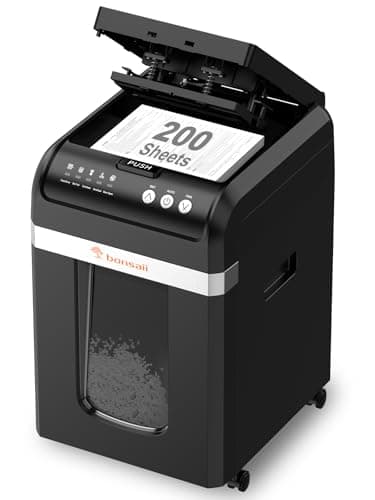Bonsaii Distruggi documenti con Alimentazione Automatica da 200 Fogli, 60 Minuti di Funzionamento Continuo, Taglio a Frammento P-4, Cestino da 31L, Silenzioso e Ideale per Ufficio, C283-A