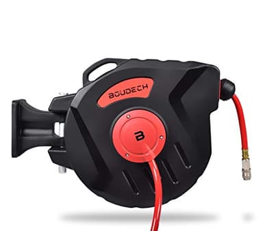 Avvolgitubo ad aria compressa con supporto parete, manico ergonomico e meccanismo per bloccaggio tubo ed avvolgimento automatico (20Mt)