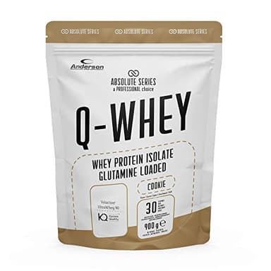 anderson Proteine Q-WHEY –Cookie, isolate 90%, glutammina, vitamina B - 900g | crescita massa muscolare - latte alta qualità certificato Volactive| absolute series– made in italy