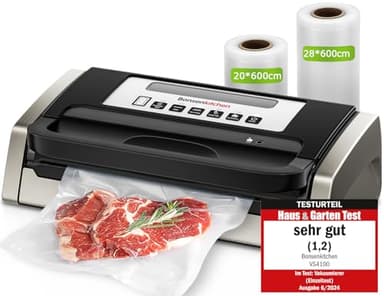 Bonsenkitchen Macchina Sottovuoto per Alimenti, Potente e Silenziosa, Tecnologia Globefish per Lavoro Continuo, Design con Maniglia Bloccata, Taglierina Incorporata, Nero