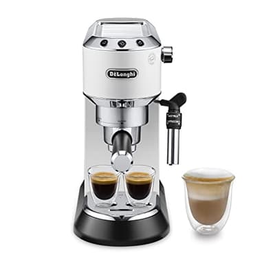 De'Longhi Dedica EC685.W Macchina Caffè Espresso Manuale, Caffè Polvere o Cialde E.S.E., Montalatte classico per Cappuccini, Spegnimento Automatico, Serbatoio 1L, Filtro Singolo/Doppio, Bianco