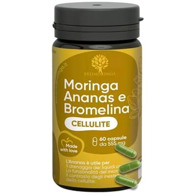Bromelina Forte Drenante 5000 GDU - NUOVA FORMULA 100% Naturale Drenante Anticellulite | Bromelina Integratore Cellulite con Moringa Bio e Ananas | 60 Capsule Vegane Made in Italy | RedMoringa
