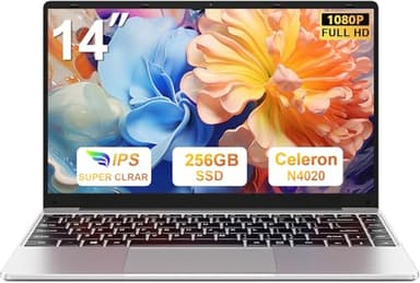 PC Portatile 14 Pollici Computer Portatile Win 11 256 GB ROM Celeron N4020 2.4G+5G WiFi upto 2.8 GHz Supporta l'espansione SSD 1TB 4.2 USB HDMI Tastiera Italiana Membrana Mouse Senza Fili-Argento