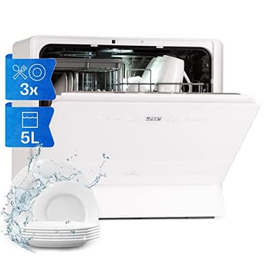 Klarstein Lavastoviglie 5 Coperti, Libera Installazione Silenziosa con 6 Programmi di Lavaggio, Piccola, Mini da Tavolo Compatta e Facile da Installare, Vetro, Bianco