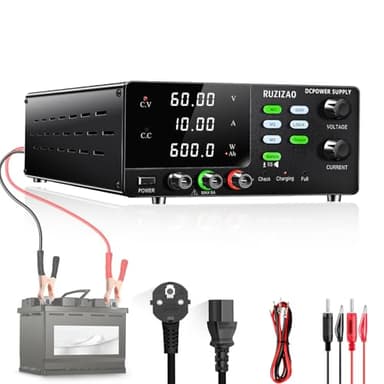 RUZIZAO Alimentatore da Banco 60V 10A 600W Alta Potenza, Per la 6V 12V 24V 36V 48V 60V Ricarica Della Batteria Alimentatore da Laboratorio, Funzione di Archiviazione Dati,Uscita pulsante,Pulsante OCP