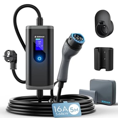 bokman colonnina ricarica auto elettrica [3,68kW| 5m] Corrente regolabile 6-16A Wallbox Tipo 2 con Schuko, compatibile con E-208, Zoe, Spring, 500e, modello 3&Y e altri BEV