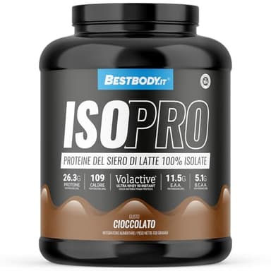 BestBody - IsoPro - Proteine del Latte Isolate Volactive per la Crescita della Massa Muscolare, Ricco di EAA e BCAA, con Bromelina e Vitamina B6, 90% Proteine, Gusto Cioccolato, 700g
