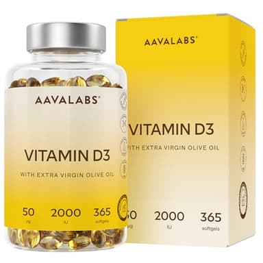 Vitamina D3 2000 UI [Fornitura di 1 Anno] - Integratore Vitamina D 2000 UI con Olio EVO per assorbimento ottimale - Non OGM - Contribuisce alla funzione ossea, muscolare e immunitaria - 365 Capsule