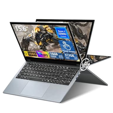 Moacreto 15,6 Pollici Portatile PC 2 in 1, Ryzen 3 3200U CPU, Notebook 16 GB RAM SSD 512 GB, Laptop con display IPS 1920x1080, RJ45, Type-C, USB 3.0, ultra sottile e leggero Computer portatile