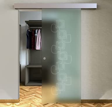 PORTA SCORREVOLE ESTERNA IN VETRO SATINATO CON DISEGNO VARIE MISURE (100X215 DESTRA)