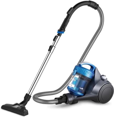 Eureka WhirlWind Aspirapolvere senza sacco, aspirapolvere a traino, aspirapolvere potente silenzioso con cavo per tappeti, pavimenti, pelo animale e polvere, 700W, 1,5L, blu