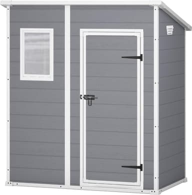 Keter Casetta da giardino Manor Pent 6x4, Finitura Effetto Legno Graffiato, Grigia, 183,5x111x200,5 H Cm