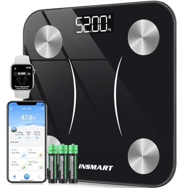 Bilancia Pesapersone Digitale Professionale, INSMART Bilancia Impedenziometrica Smart Bluetooth con 16 Indici di Misurazione Pesa Persone, Massa Grassa e Magra, BMI, Massa Muscolare o Ossea, 180KG