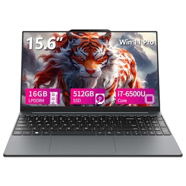 15,6 Pollici PC Portatile Core i7-6500U, Win 11 Notebook 16GB LPDDR4 RAM 512GB SSD, Gaming Laptop 1080P Schermo, Tastiera Retroilluminata, Notebook Type-C/RJ45/Mini-HDMI/Webcam/Batteria 5000mAh