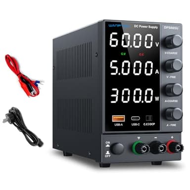 WANPTEK POWER Alimentatore da Banco 60V 5A Regolabile con OCP, L'alimentatore da Laboratorio Stabilizzato con Display LED a 4 Cifre, Porta USB-A & Type-C per Ricarica Rapida