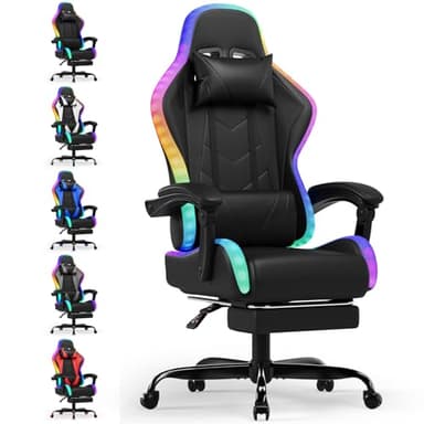 Devoko Sedia da Gaming con Massaggiante Schienale Regolabile 90-135°, Sedia Gaming con LED e Poggiapiedi Telescopico,Poltrona Ergonomica Portata 150 kg (Nero)