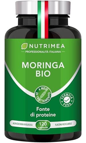 Moringa Oleifera Biologica | 310 mg | Ricca di Proteine, Vitamine e Antiossidanti | Fonte di Energia | Immunostimolante | 120 Capsule Vegane | Trattamento 4 Mesi | Nutrimea