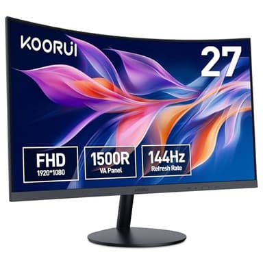 KOORUI Monitor 27 Pollici Curvo (1500R), Full HD (1920x1080), VA, 144 Hz, 5 ms, HDMI, VGA, Gaming Monitor, Eye Saver Mode, Flicker Safe, Nero, 27N5CA