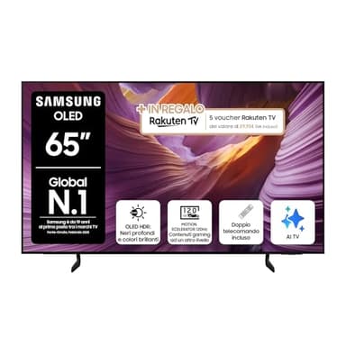 Samsung OLED 4K Vision AI Smart TV 65'' QE65S85FAEXZT, NQ4 AI Gen2 Processor, 4K AI Upscaling, Glare Free, Dolby Atmos & OTS Lite, Contour Design,PACCHETTO INTRATTENIMENTO, 2025