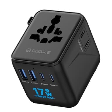 decqle Adattatore Universale da Viaggio, Presa Universale da Viaggio con 2 USB-C e 2 USB-A e 2 AC, Adattatore da Viaggio Italia Inghilterra Germania America Australia e 224+ Paese(Nero)
