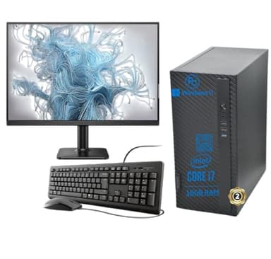 Postazione Completa, PC Fisso Desktop con Monitor 24", Intel Core i7, 16GB RAM, SSD 500GB, Windows 11 Pro, Office 2019, Tastiera Mouse e penna wifi omaggio, per casa, ufficio, lavoro