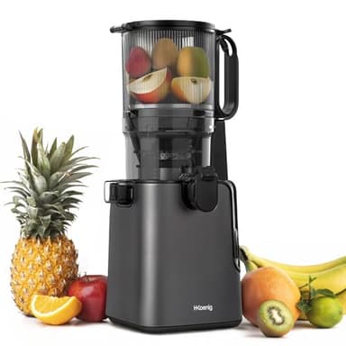 H.Koenig GSX26 - Estrattore di succo con apertura ampia 135 mm, frutta e verdura, senza BPA, estrazione lenta 50 giri/min, acciaio inossidabile, silenzioso, 250 W, antigoccia, nero