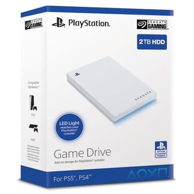 Seagate Game Drive för PS4/PS5 2TB, Extern HDD, USB 3.0, Officiellt Licensierad, Blå LED, inkl. 2 veckor PlayStation+ (STLV2000202)