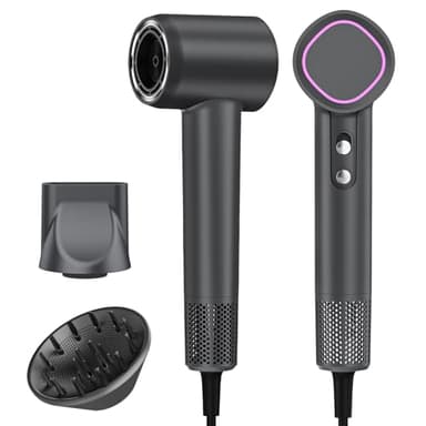 Phon Capelli Ionico 500M Ioni con Diffusore, Asciugacapelli da Viaggio 160.000 RPM (36m/s), Phon capelli professionale Veloce 3 Min, 59dB Silenzioso, Leggero 400g（Grigio）