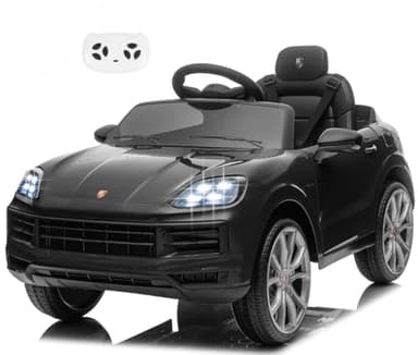 Porsche Cayenne Macchina Elettrica per Bambini 12V con Telecomando Cintura a 3 Punti Fari a Led Bluetooth Auto Elettrica Full Optional Nero