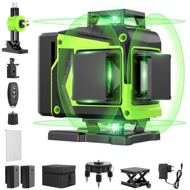 Livella Laser Autolivellante 16 Linee, 4 X 360 °Livello Laser Autolivellante Verde, 2 x Batterie, Autolivellante, Supporto rotante, Telecomando Cabina di rilevamento