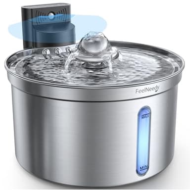 FEELNEEDY Fontanella per Gatti Senza Fili Acciaio con Sensore di Movimento a Forma di Fiore -3,5L, Separazione Acqua-Batteria 4000mAh, 3 Modalità, 1 Filtro Carbone Attivo [FN-W19]