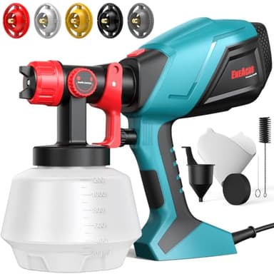 ENEACRO HVLP Pistola a Spruzzo Elettrica 700W con Contenitore da 1200ml, Flusso e Angolo di Spruzzatura Regolabili, 5 Ugelli in Ottone e Motivo di Spruzzo Girevole a 360° per Interni ed Esterni Casa